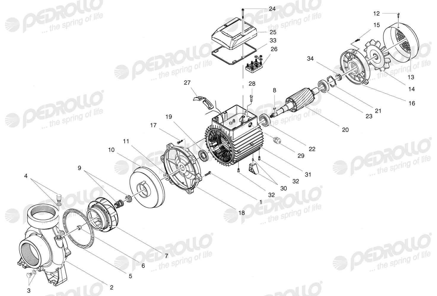 Despiece Pedrollo HF 20B · 220/380V · versión A