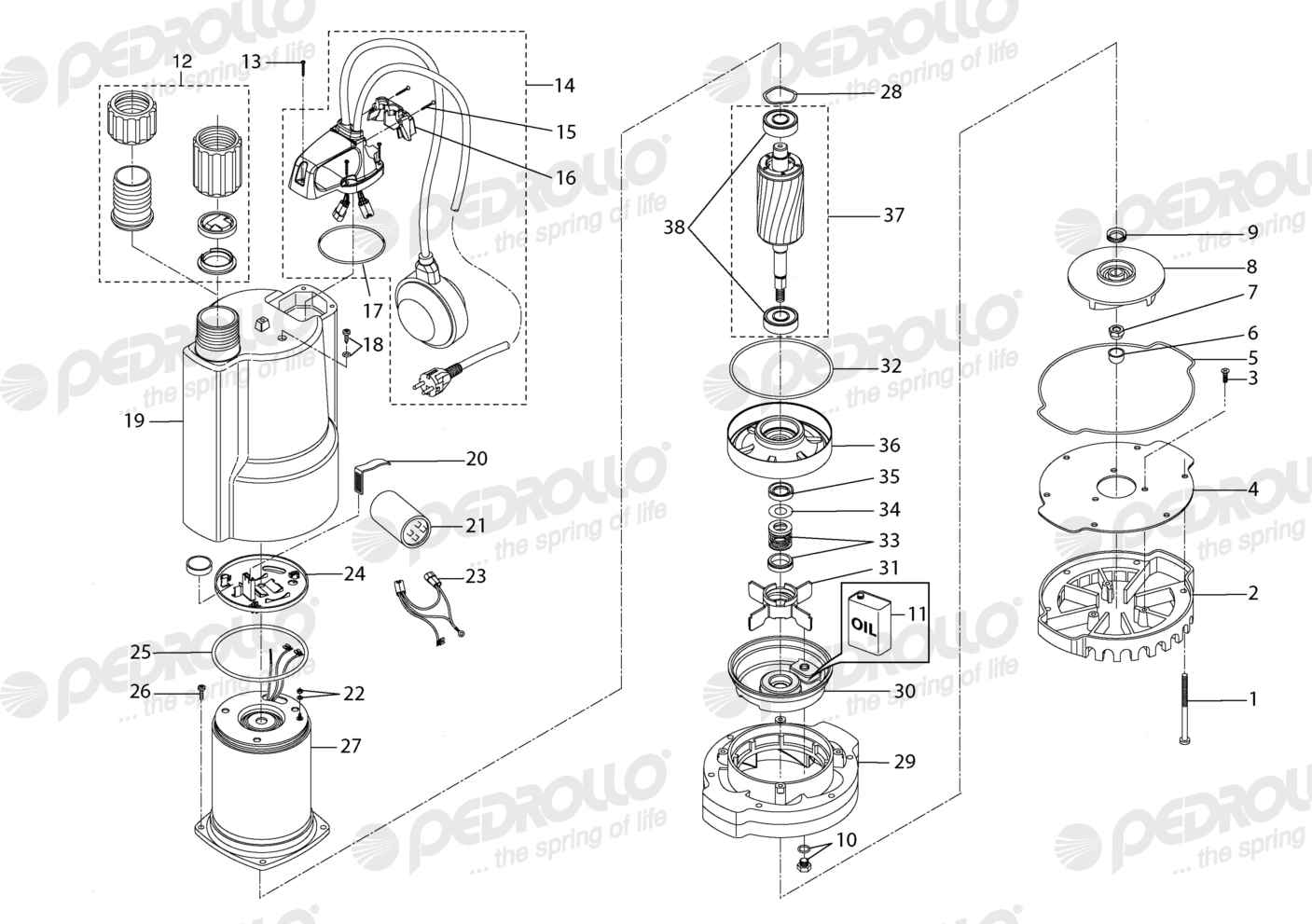 Despiece Pedrollo TOP 5 · 220V · cable 10m · versión Sin letra
