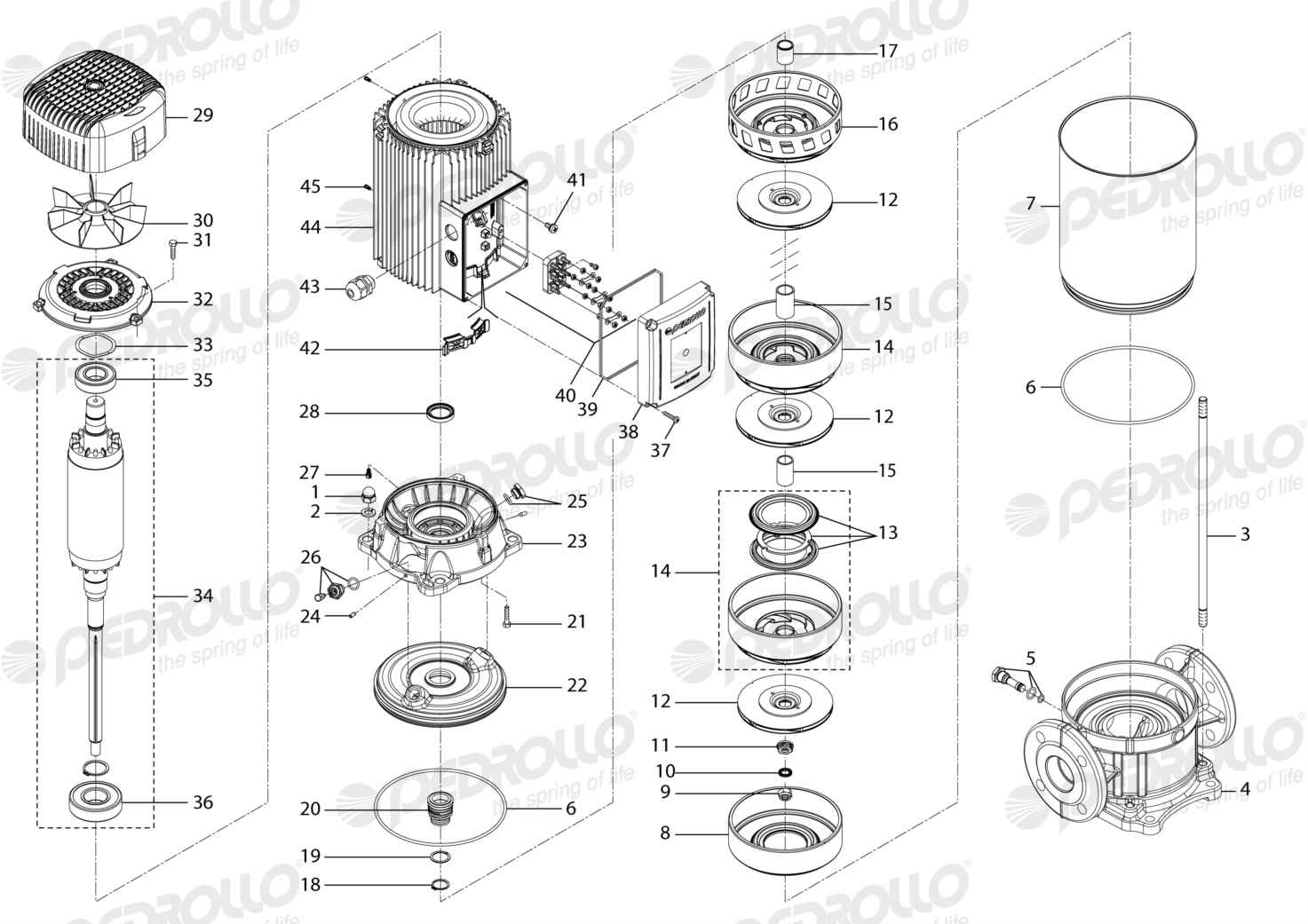 Despiece Pedrollo HT 15/4 · 220/380V · versión A