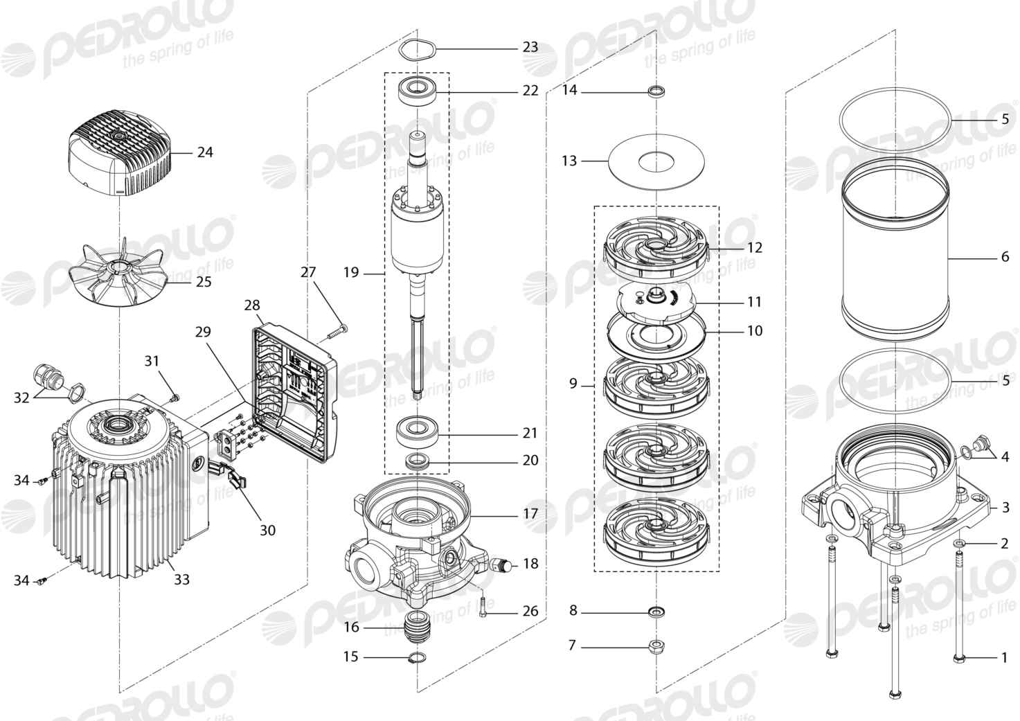 Despiece Pedrollo MK 8/4 · 220/380V · versión C