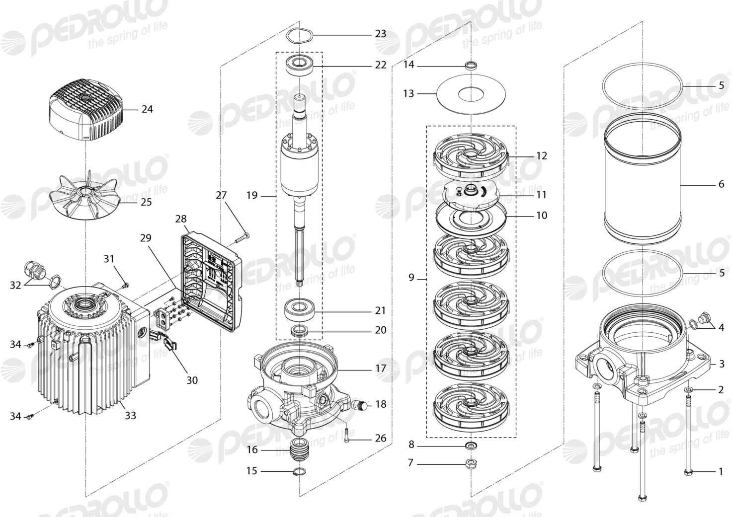 Despiece Pedrollo MK 8/5 · 220/380V · versión C