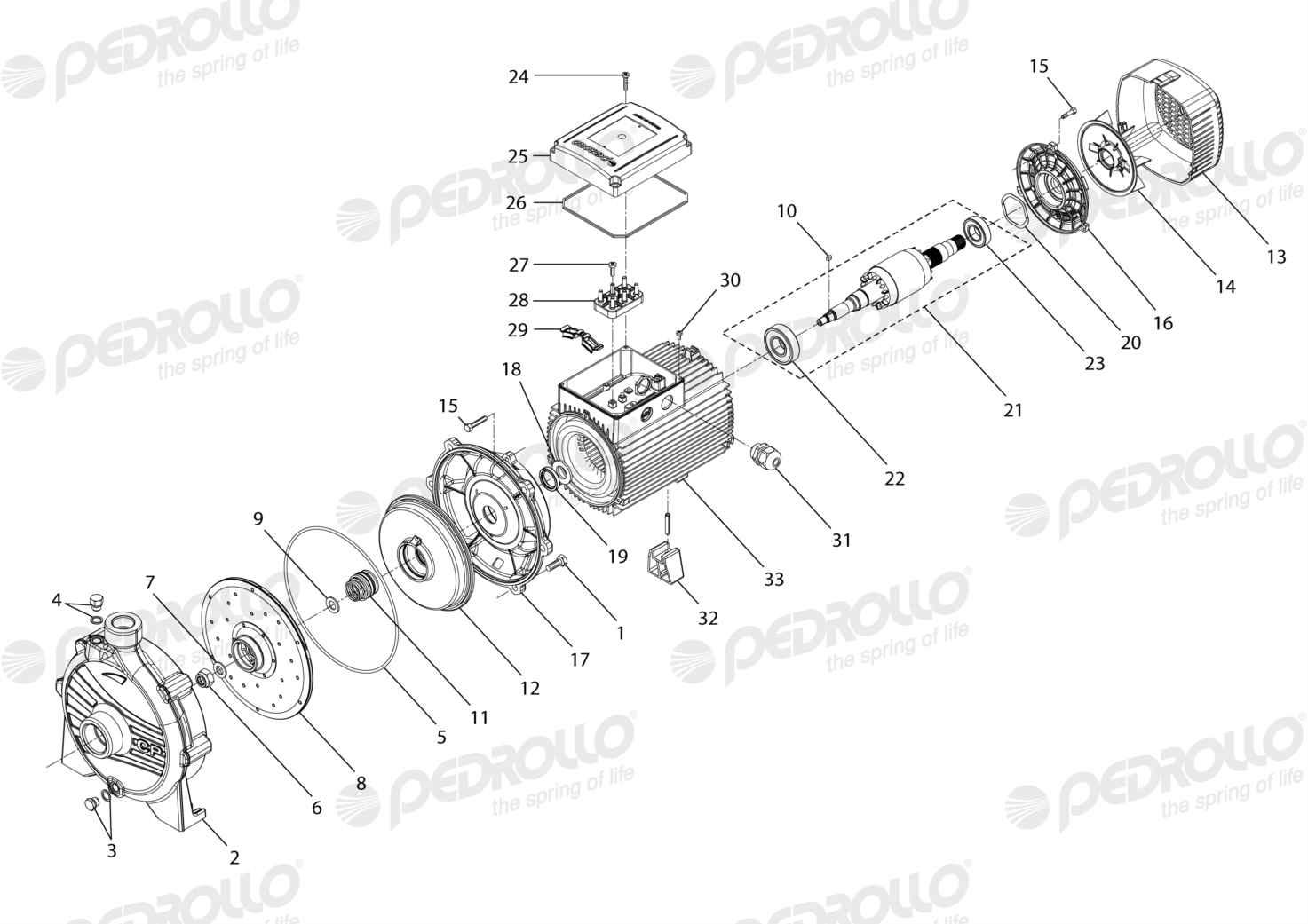 Despiece Pedrollo CP 210A · 220/380V · versión B