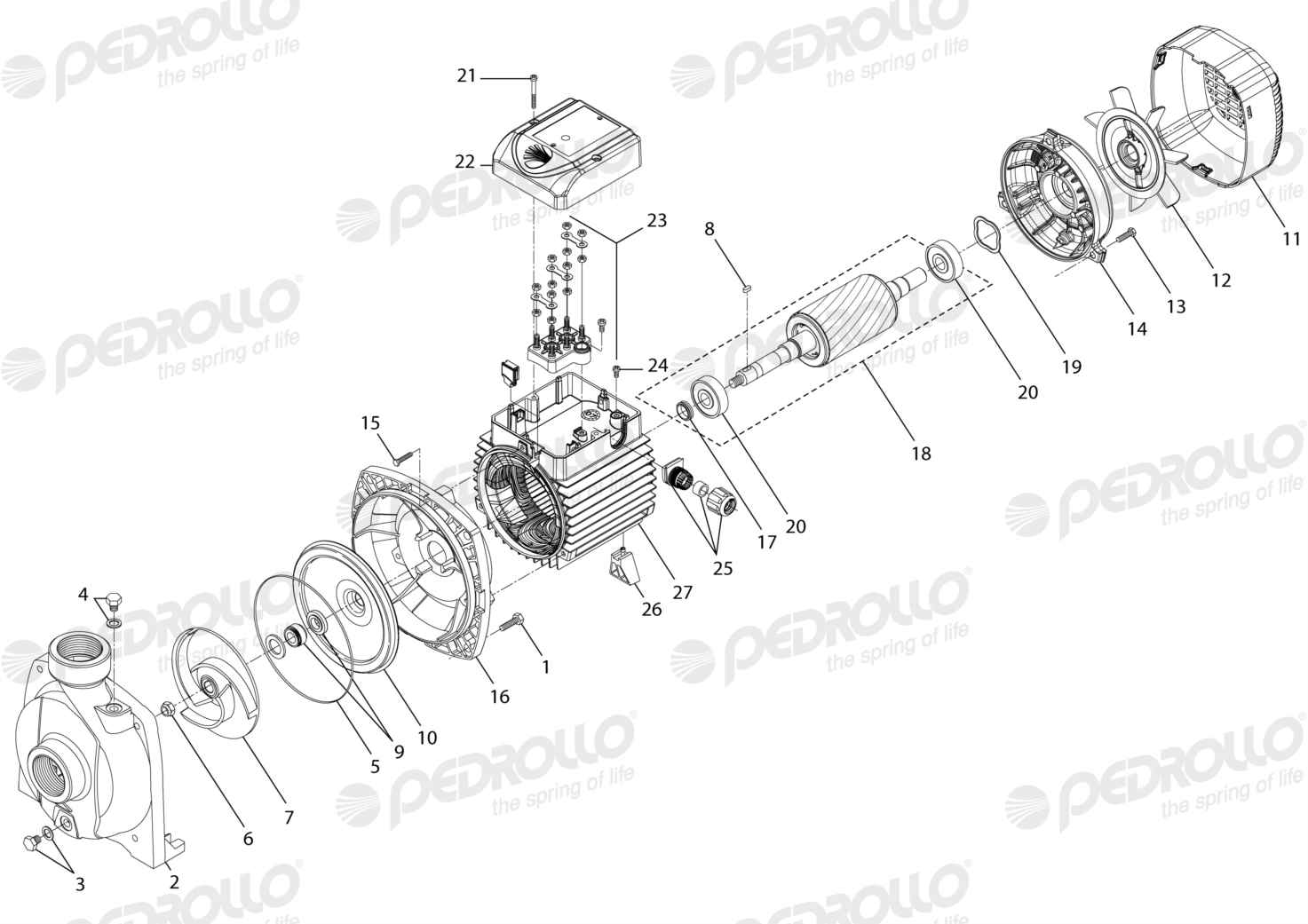 Despiece Pedrollo NGA 1A-PRO · 220/380V · versión F