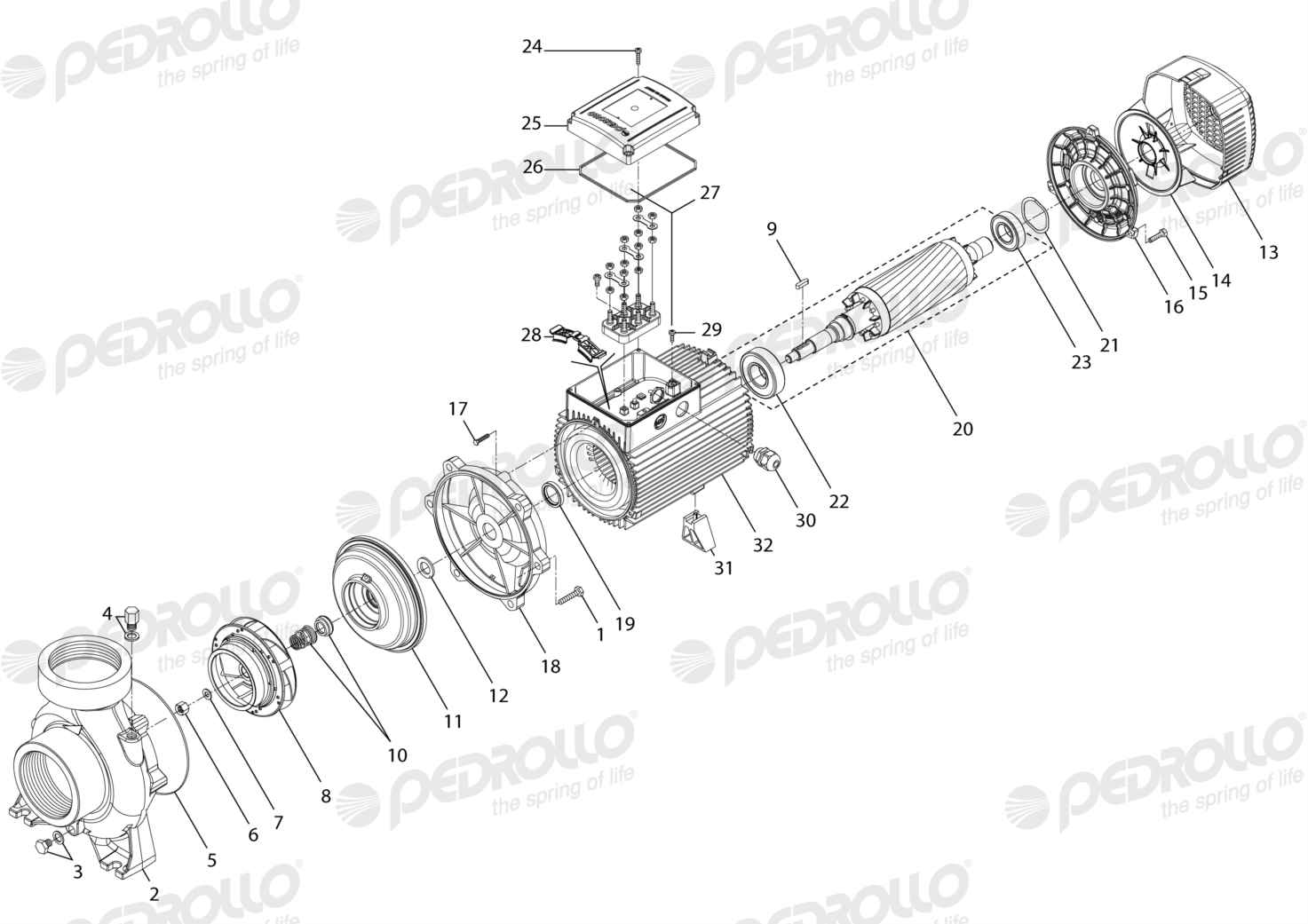 Despiece Pedrollo HF 8A · 220/380V · versión D