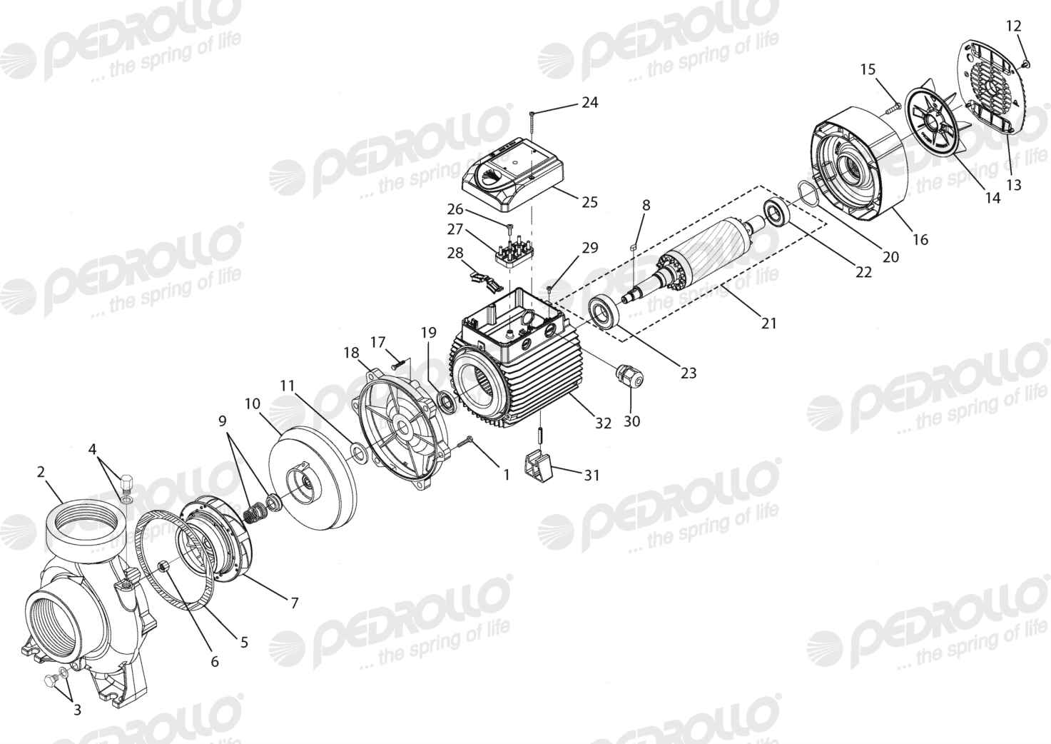 Despiece Pedrollo HF 8B · 220/380V · versión C