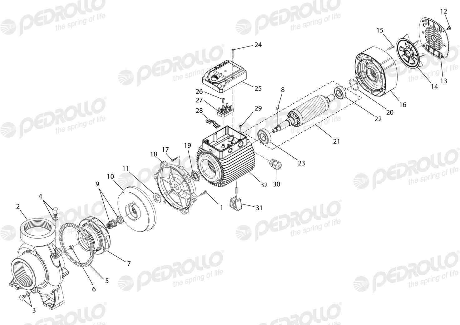 Despiece Pedrollo HF 8B · 220/380V · versión D
