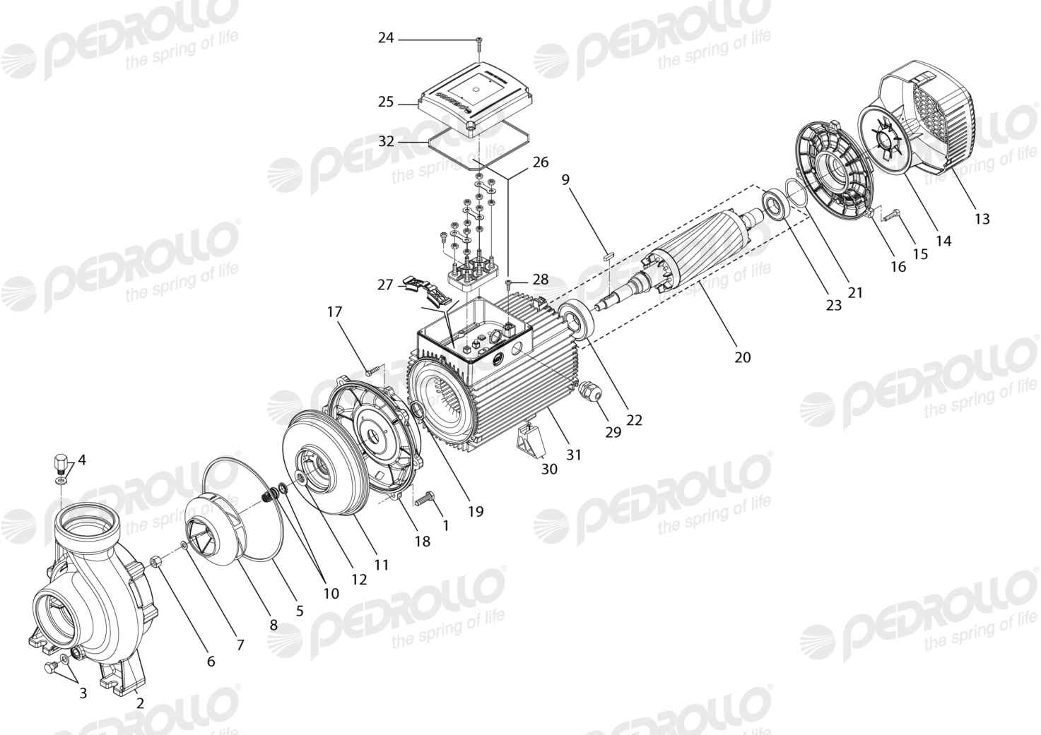 Despiece Pedrollo HF 30B · 220/380V · versión B