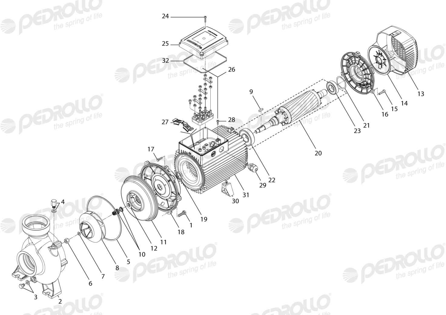 Despiece Pedrollo HF 30B · 220/380V · versión A