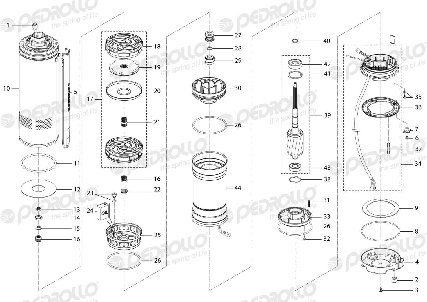 Despiece Pedrollo UP 2/2 · 380V · versión Sin letra