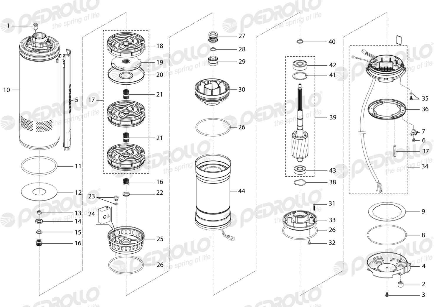 Despiece Pedrollo UP 2/3 · 380V · versión Sin letra