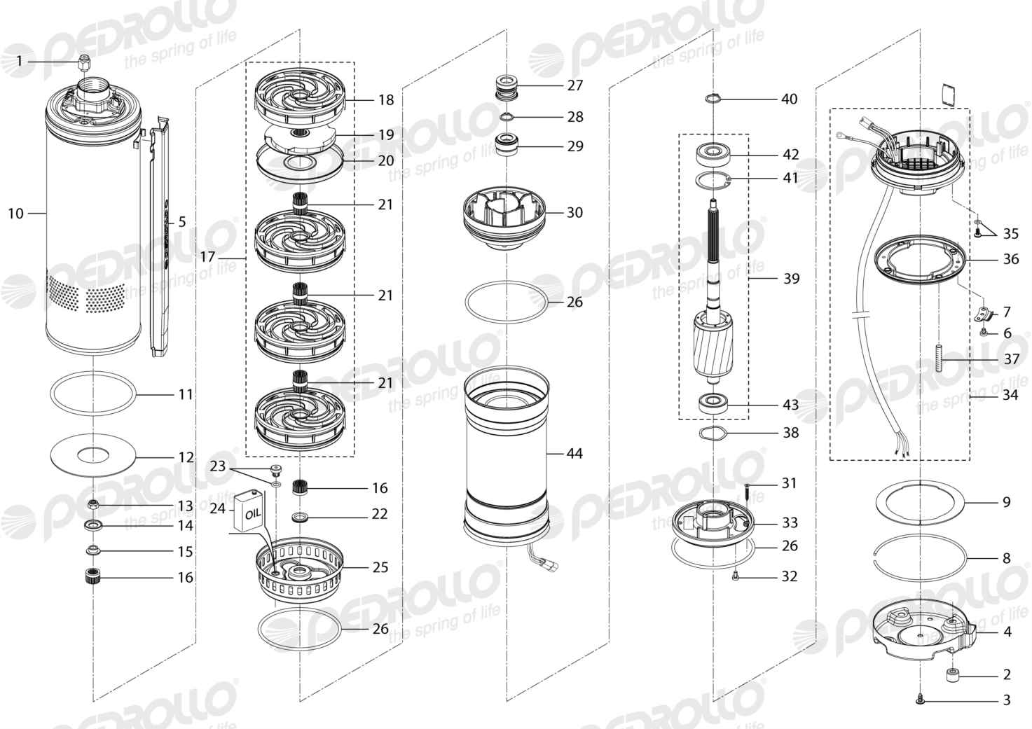 Despiece Pedrollo UP 2/4 · 380V · versión Sin letra