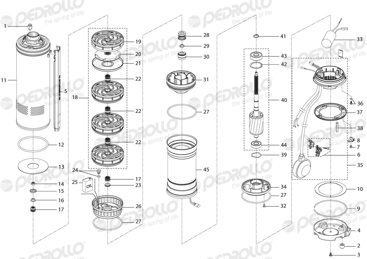 Despiece Pedrollo UPm 4/4 GE · 220V · versión A