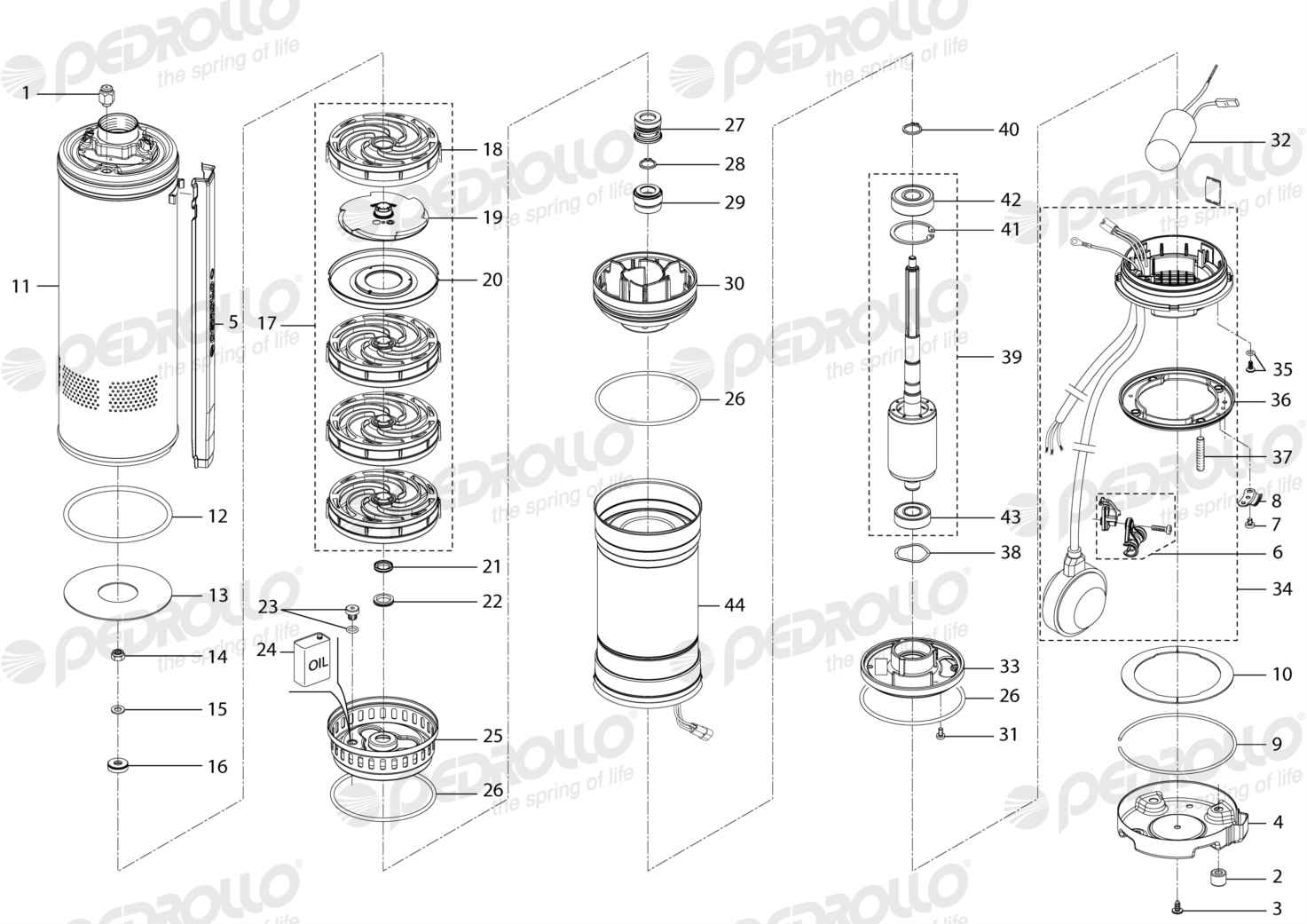 Despiece Pedrollo UPm 4/4 GE · 220V · versión B