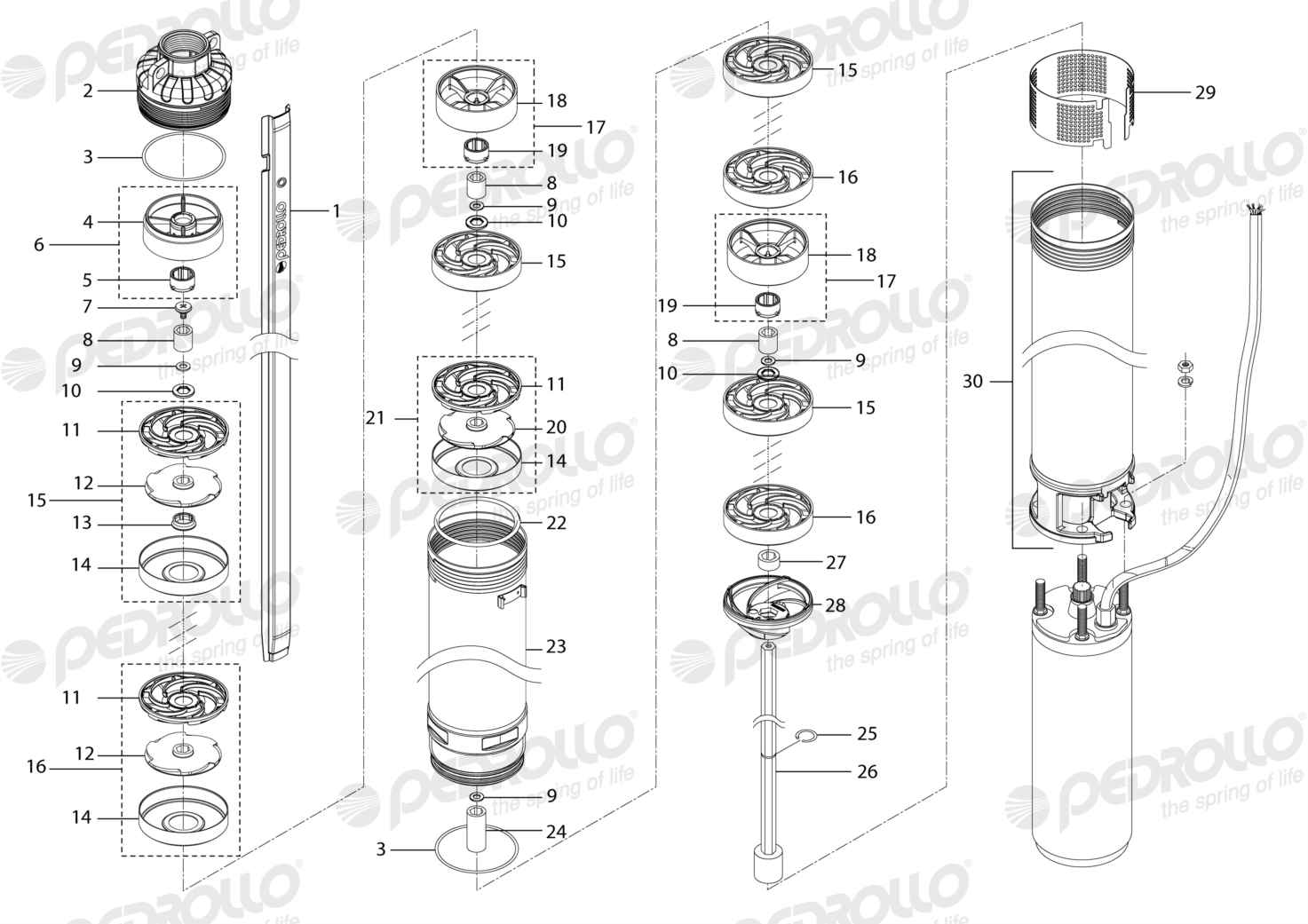 Despiece Pedrollo 4SR 13G/50-S · Rosca NPT · versión BB