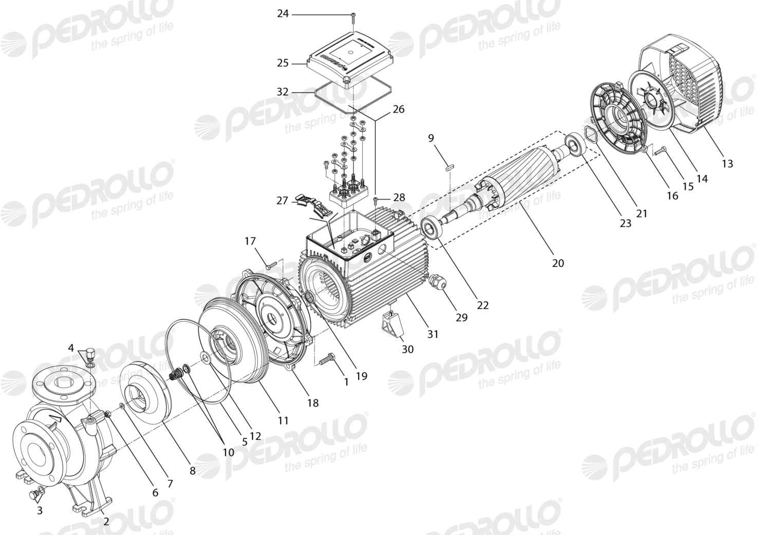 Despiece Pedrollo F 50/160A-I · 220/380V · versión C