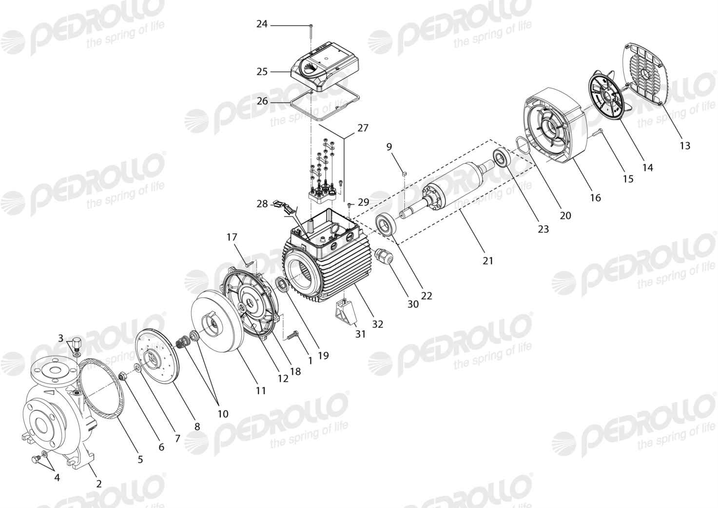 Despiece Pedrollo F 32/160B · 220/380V · versión H