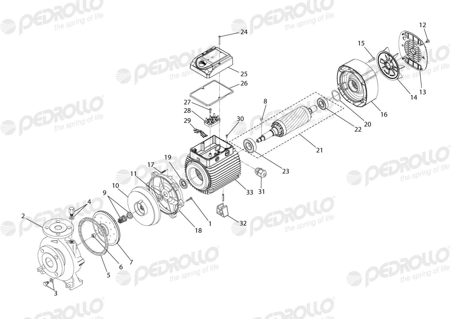 Despiece Pedrollo F 32/160A · 220/380V · versión H