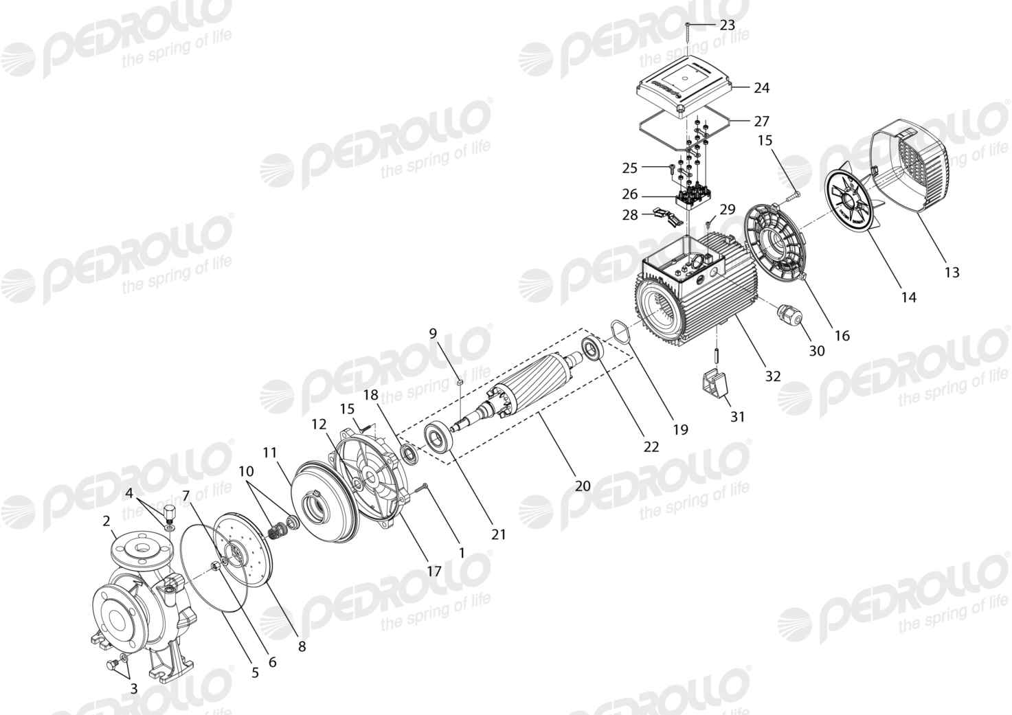 Despiece Pedrollo F 32/160A · 220/380V · versión J