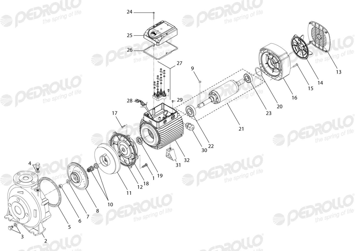 Despiece Pedrollo F 40/160C · 220/380V · versión B