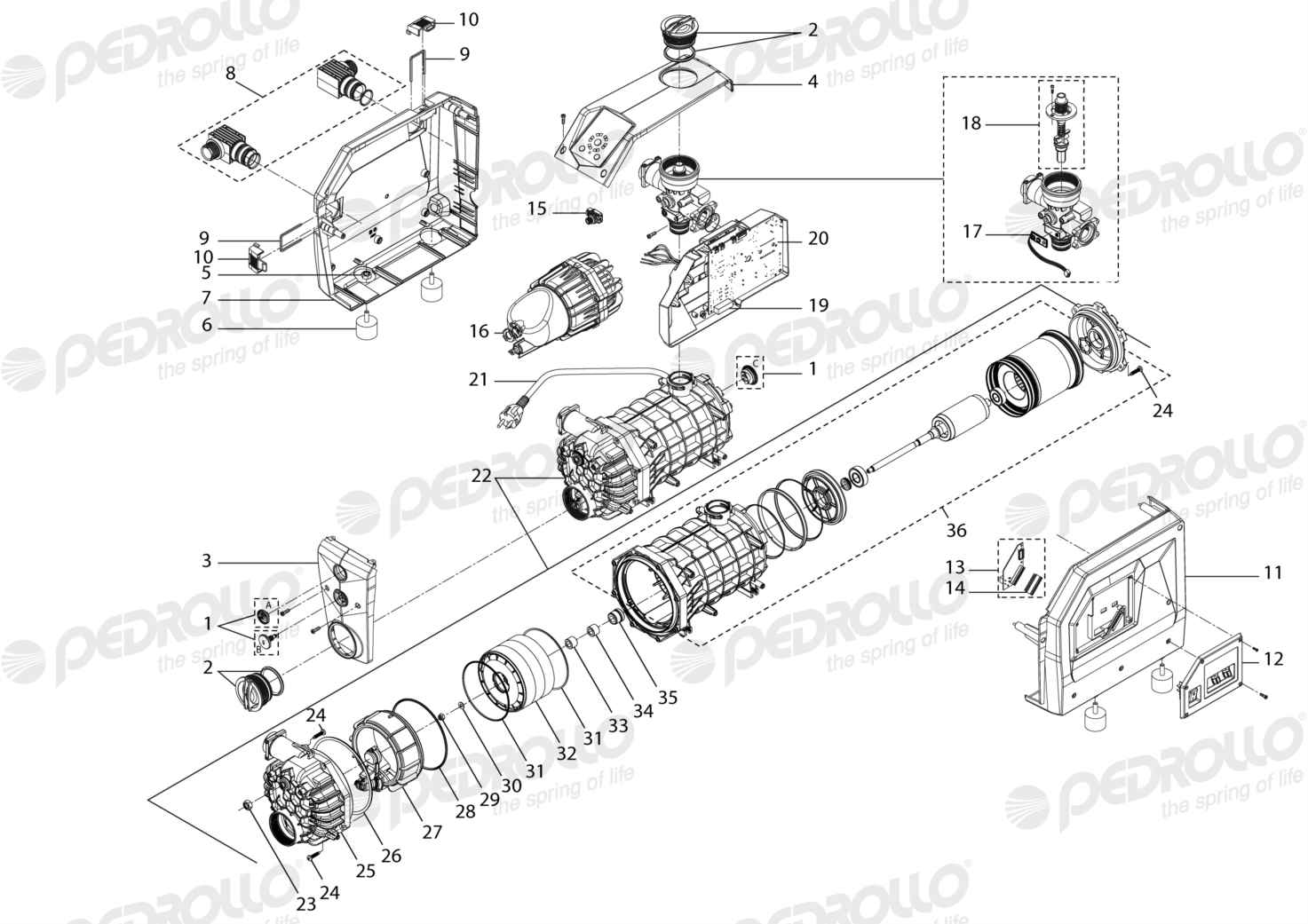 Despiece Pedrollo DG PED 3 · 115/230V 1HP · versión Sin letra