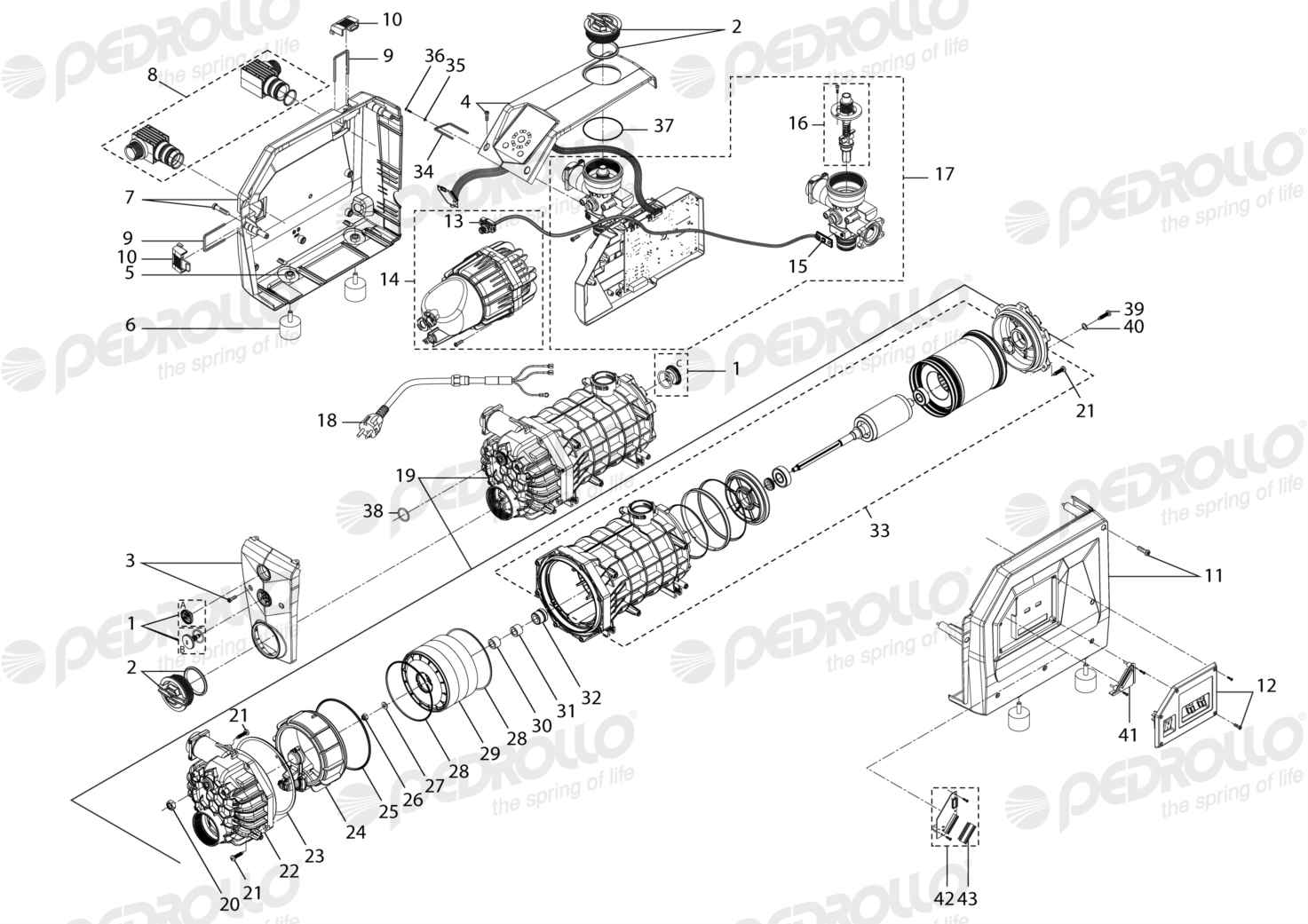 Despiece Pedrollo DG PED 3 · 115/230V 1HP · versión C