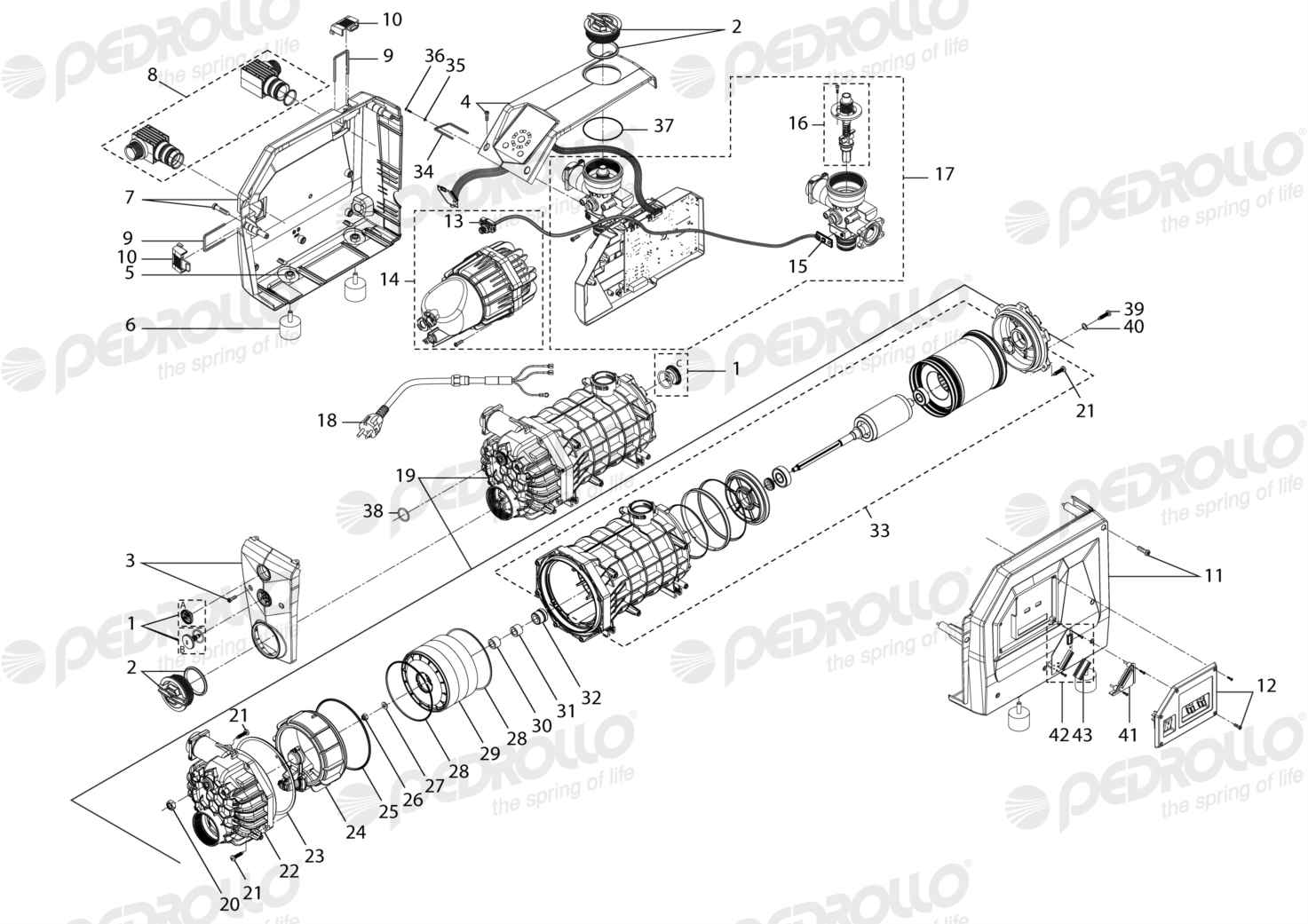 Despiece Pedrollo DG PED 3 · 115/230V 1HP · versión D