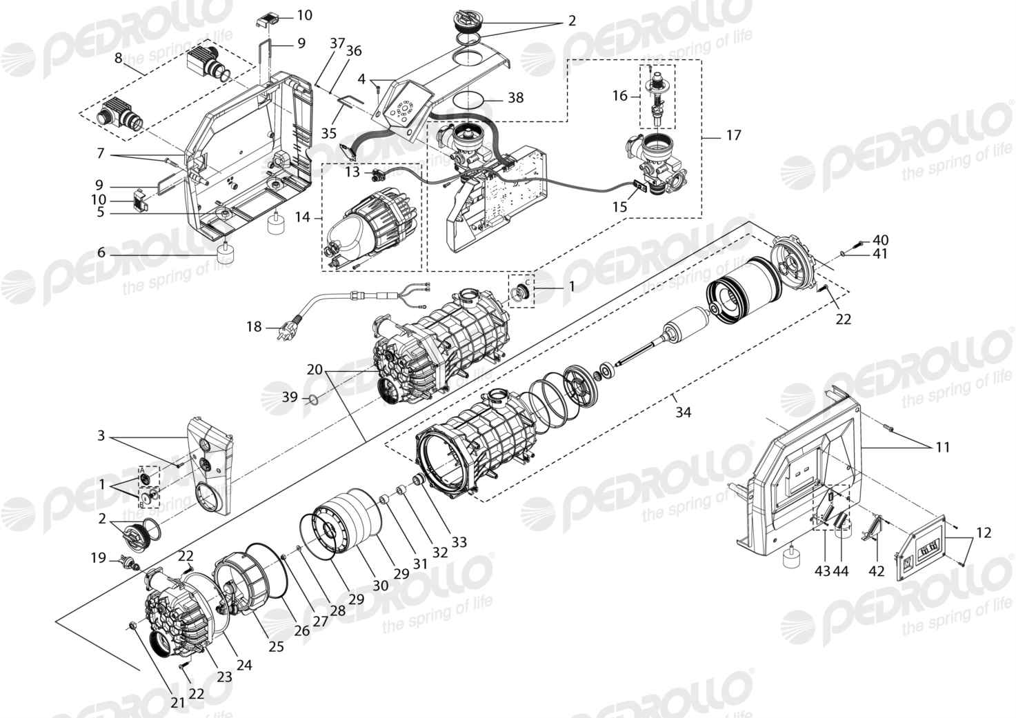 Despiece Pedrollo DG PED 3 · 115/230V 1HP · versión E