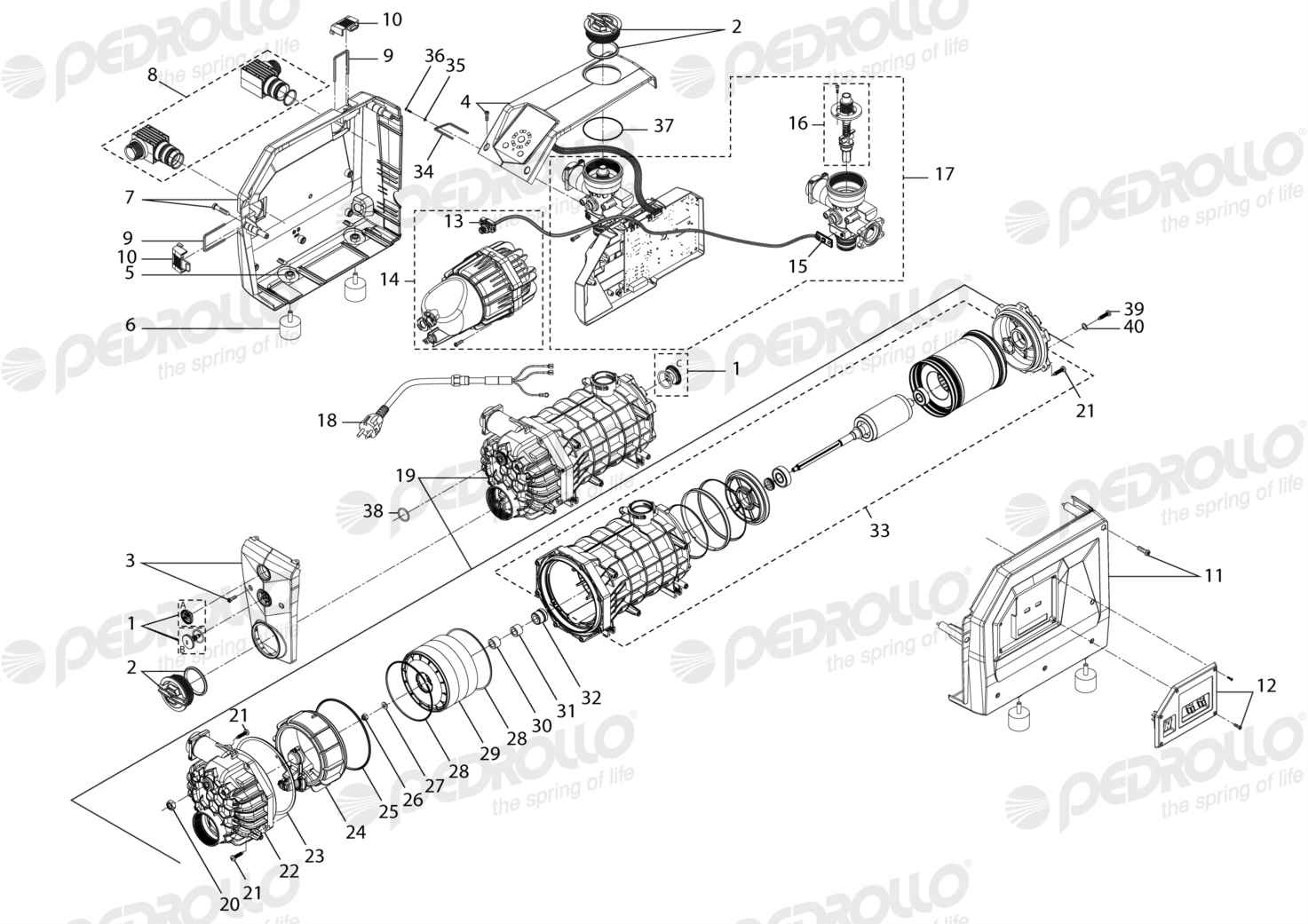 Despiece Pedrollo DG PED 3 · 115/230V 1HP · versión D