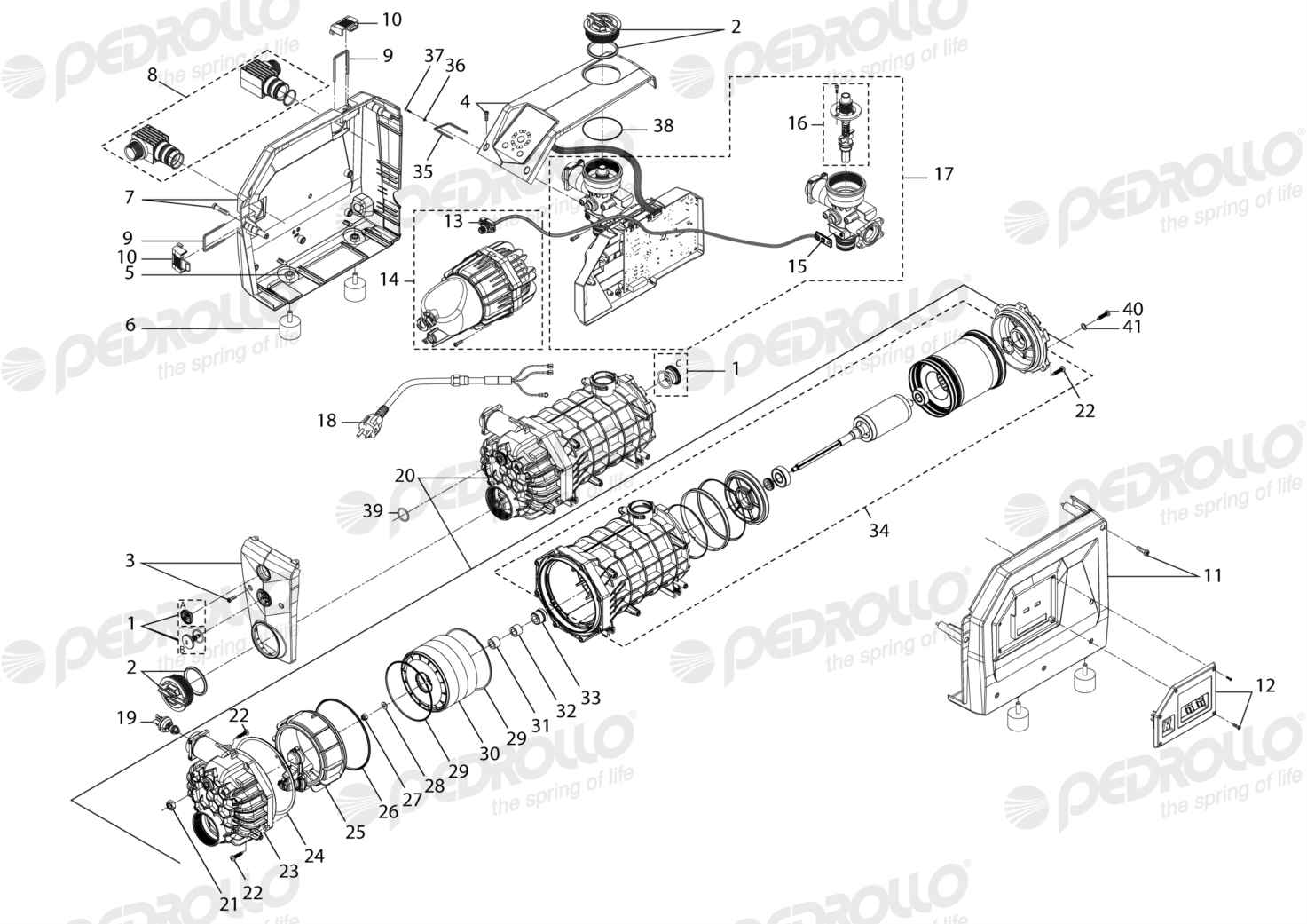 Despiece Pedrollo DG PED 3 · 115/230V 1HP · versión E